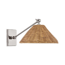 Load image into Gallery viewer, Wimberley Wall Light in Polished Nickel/Natural Wicker.