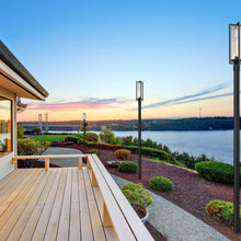 Load image into Gallery viewer, Aura Outdoor Post Light in Outside Area.