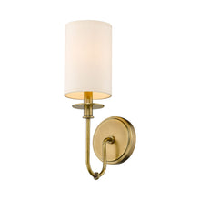 Load image into Gallery viewer, Ella Wall Light in Rubbed Brass/Beige.