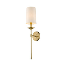 Load image into Gallery viewer, Emily Single Wall Light in Rubbed Brass/Beige.
