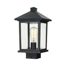 Load image into Gallery viewer, Portland Outdoor Square Mount Post Light in Black/Clear Beveled (14.38-Inch).