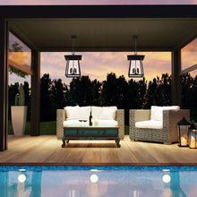 Load image into Gallery viewer, Rainer Outdoor Pendant Light in Outside Area.