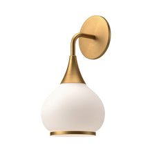 Load image into Gallery viewer, Hazel Bath Wall Light in Aged Gold/Opal Matte Glass.