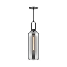 Load image into Gallery viewer, Soji Pendant Light in Matte Black/Smoked Solid Glass (Large).