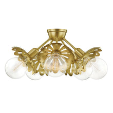Load image into Gallery viewer, Alyssa 5-Light Semi-Flush Mount Ceiling Light in Aged Brass.