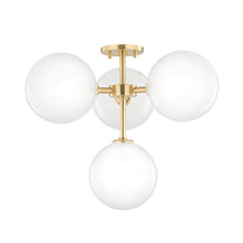 Load image into Gallery viewer, Ashleigh 4-Light LED Semi-Flush Mount Ceiling Light in Aged Brass.