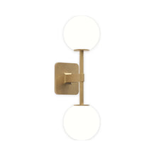 Load image into Gallery viewer, Tacoma Twin LED Wall Light in Antique Brass/White Glass.