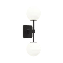 Load image into Gallery viewer, Tacoma Twin LED Wall Light in Matt Black/White Ribbed Glass.