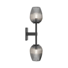 Load image into Gallery viewer, Tacoma Twin LED Wall Light in Matt Black/Tulip Ribbed Glass.