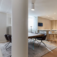 Load image into Gallery viewer, Aspen C17B Semi Flush Mount Ceiling Light in dining room.