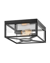 Load image into Gallery viewer, Brixton Outdoor Flush Mount Ceiling Light in Black.