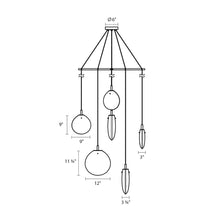 Load image into Gallery viewer, Cantina Tri-Spreader LED Pendant Light - line drawing.