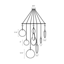 Load image into Gallery viewer, Cantina Tri-Spreader LED Pendant Light - line drawing.