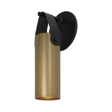 Load image into Gallery viewer, Spero Wall Light in Distressed Brass/Black Leather.