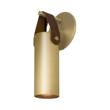 Load image into Gallery viewer, Spero Wall Light in Brass/Brown Leather.