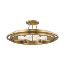 Load image into Gallery viewer, Chambers Semi Flush Mount Ceiling Light in Aged Brass.