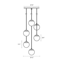 Load image into Gallery viewer, Champagne Bubbles LED Multi Light Pendant Light - line drawing.