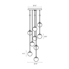Load image into Gallery viewer, Champagne Bubbles LED Multi Light Pendant Light - line drawing.