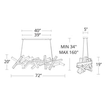 Load image into Gallery viewer, Chaos Linear LED Chandelier - line drawing.