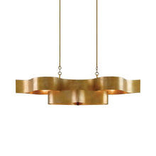 Load image into Gallery viewer, Grand Lotus Linear Pendant Light in Antique Gold Leaf.