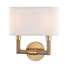 Load image into Gallery viewer, Dubios Two Light Wall Light in Aged Brass.