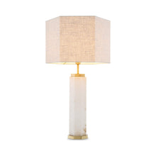 Load image into Gallery viewer, Newman Table Lamp in Alabaster/Antique Brass (Hexagon).