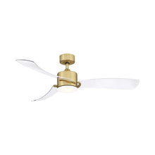 Load image into Gallery viewer, SculptAire Indoor / Outdoor LED Ceiling Fan in Brushed Satin Brass.