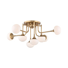 Load image into Gallery viewer, Flemming LED Semi-Flush Mount Ceiling Light in Aged Brass.