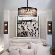 Load image into Gallery viewer, Fiona Drum Pendant Light in bedroom.