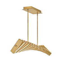 Load image into Gallery viewer, Stitch LED Linear Pendant Light in Lacquered Brass.