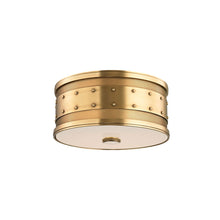 Load image into Gallery viewer, Gaines Flush Mount Ceiling Light in Aged Brass.