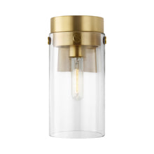 Load image into Gallery viewer, Garrett Bath Wall Light in Brass and Clear.
