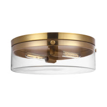 Load image into Gallery viewer, Garrett Flush Mount Ceiling Light in Brass and Clear.