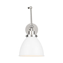 Load image into Gallery viewer, Wellfleet Adjustable Dome Wall Light in Matte White and Polished Nickel.