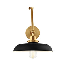 Load image into Gallery viewer, Wellfleet Adjustable Wide Wall Light in Midnight Black and Burnished Brass.