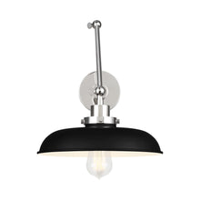Load image into Gallery viewer, Wellfleet Adjustable Wide Wall Light in Midnight Black and Polished Nickel.