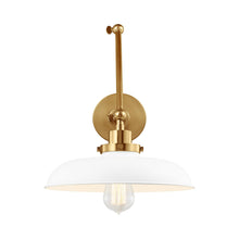 Load image into Gallery viewer, Wellfleet Adjustable Wide Wall Light in Matte White and Burnished Brass.