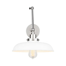 Load image into Gallery viewer, Wellfleet Adjustable Wide Wall Light in Matte White and Polished Nickel.