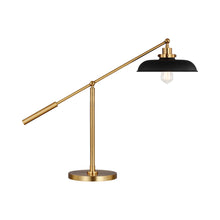 Load image into Gallery viewer, Wellfleet Wide LED Desk Lamp in Midnight Black and Burnished Brass.
