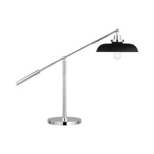 Load image into Gallery viewer, Wellfleet Wide LED Desk Lamp in Midnight Black and Polished Nickel.