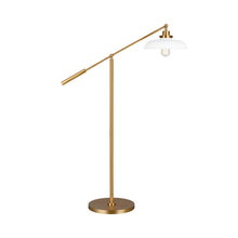 Load image into Gallery viewer, Wellfleet Wide LED Floor Lamp in Matte White and Burnished Brass.