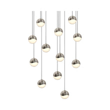 Load image into Gallery viewer, Grapes® 12-Light Round LED Multipoint Pendant Light in Satin Nickel/Small Bulb.