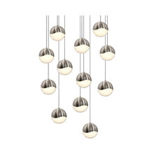 Load image into Gallery viewer, Grapes® 12-Light Round LED Multipoint Pendant Light in Satin Nickel/Medium Bulb.