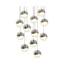 Load image into Gallery viewer, Grapes® 12-Light Round LED Multipoint Pendant Light in Satin Nickel/Large Bulb.