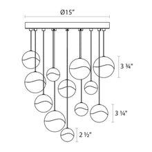Load image into Gallery viewer, Grapes® 12-Light Round LED Multipoint Pendant Light - line drawing.