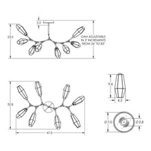 Load image into Gallery viewer, Aalto Modern Branch LED Chandelier - line drawing.