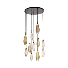 Load image into Gallery viewer, Aalto Round Grande LED Multi Light Pendant Light in Matte Black/Bronze Glass (11-Light).