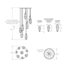 Load image into Gallery viewer, Aalto Round Grande LED Multi Light Pendant Light - line drawing.