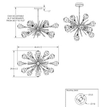 Load image into Gallery viewer, Blossom Oval Starburst LED Chandelier - line drawing.