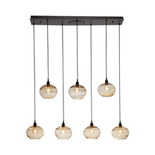 Load image into Gallery viewer, Coppa Linear Pendant Light in Matte Black/Amber Glass (7-Light).